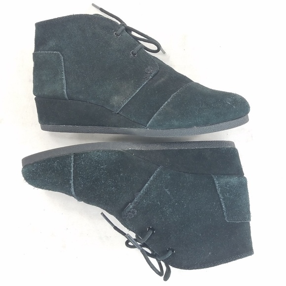 Toms Boots Black Ws Sz 6 Fashion Booties Suede Leather Wedge Desert Boho Lace Up - Picture 8 of 15